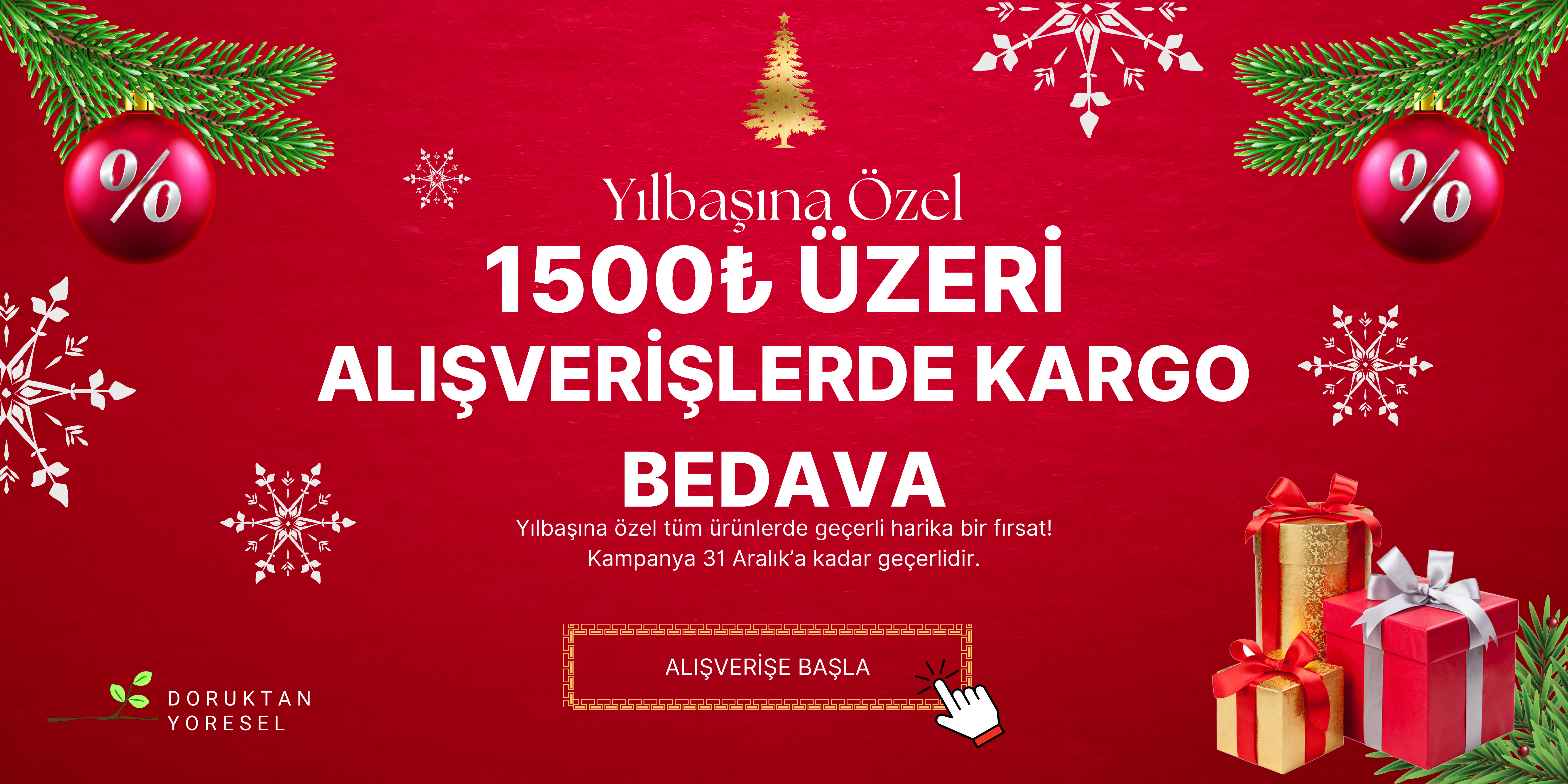 Kırmızı Beyaz Dikkat Çekici Yılbaşı İndirimi Banner