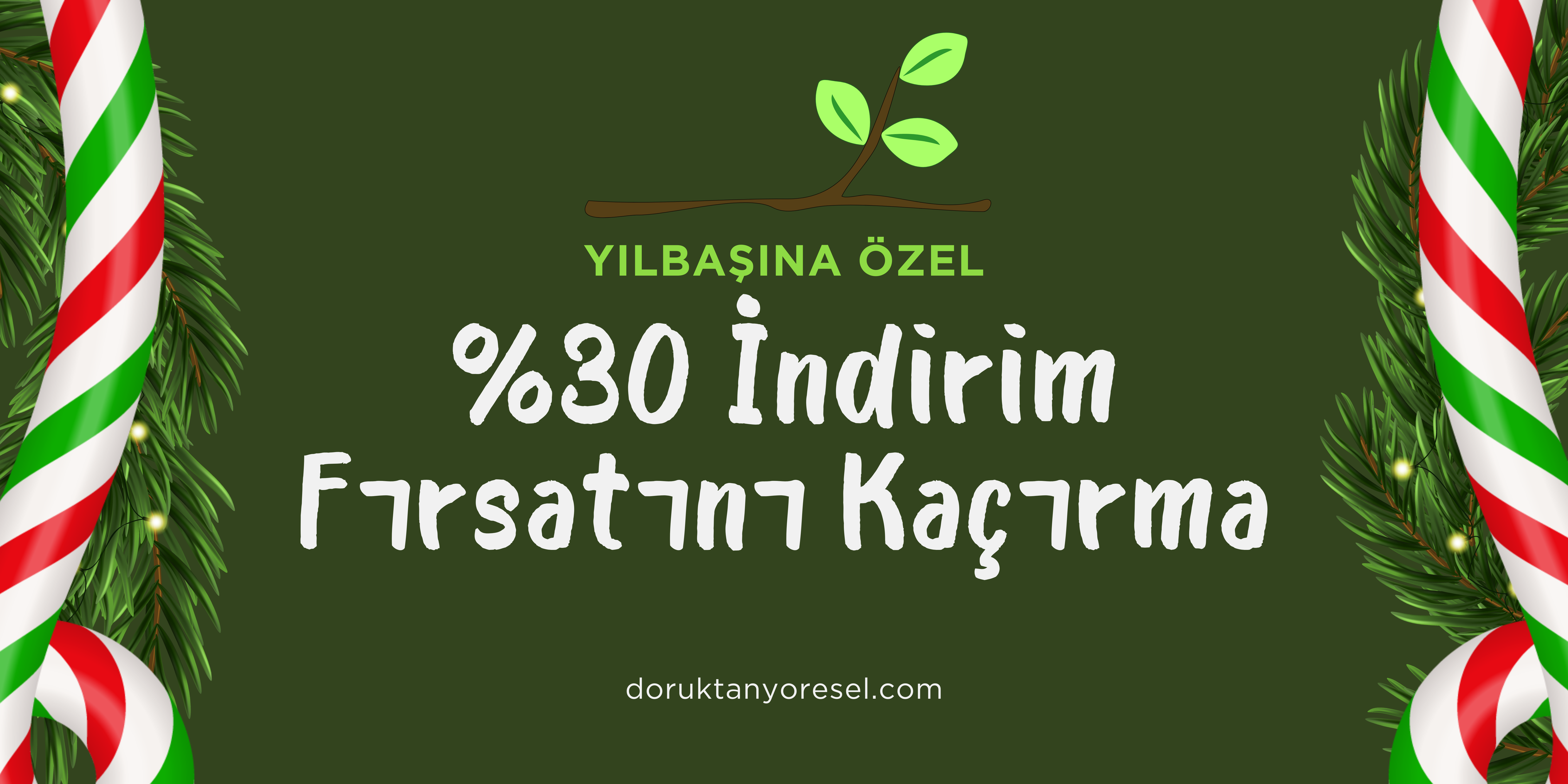 Yeşil Renkli Yılbaşı İndirimi Yatay Banner (1)